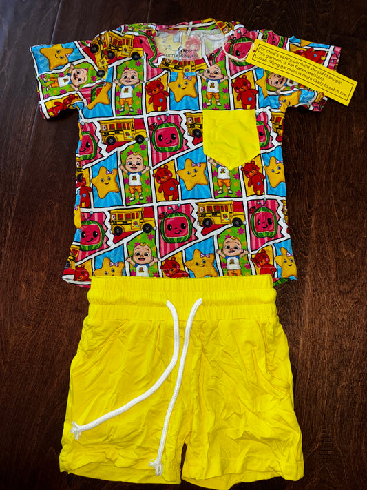 Little Munchkin Cocomelon Bamboo Pocket Tee Short Set