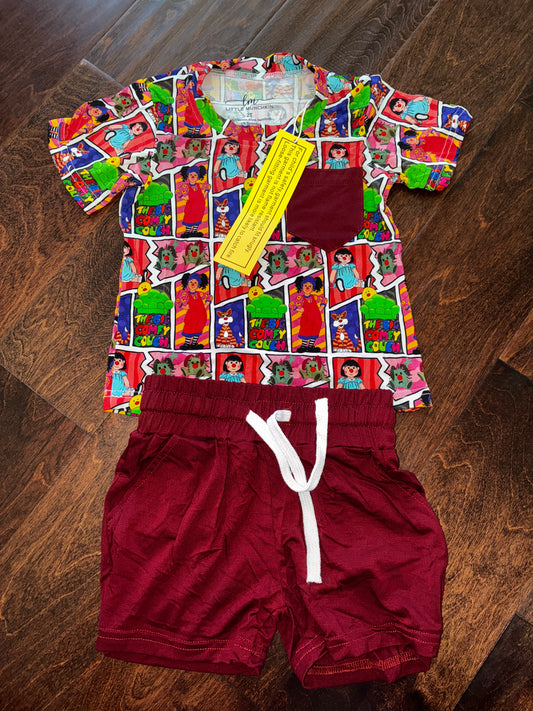 Little Munchkin Big Comfy Couch Maroon Bamboo Pocket Tee Set