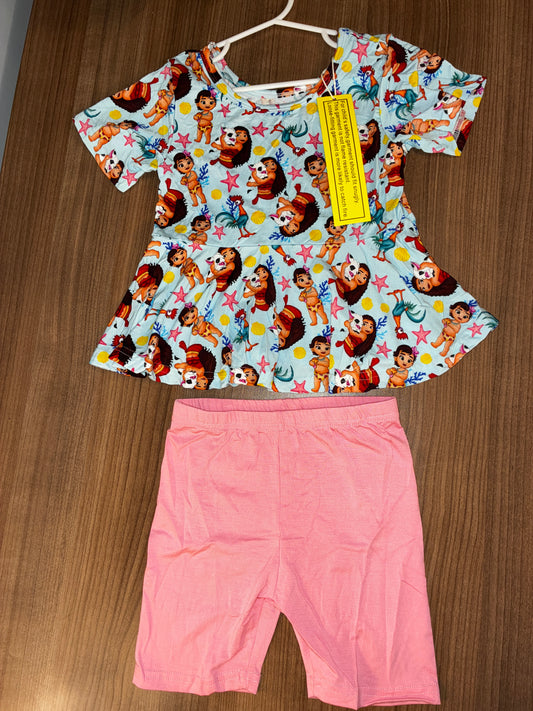 Little Munchkin Bamboo Pink Moana Peplum Short Set