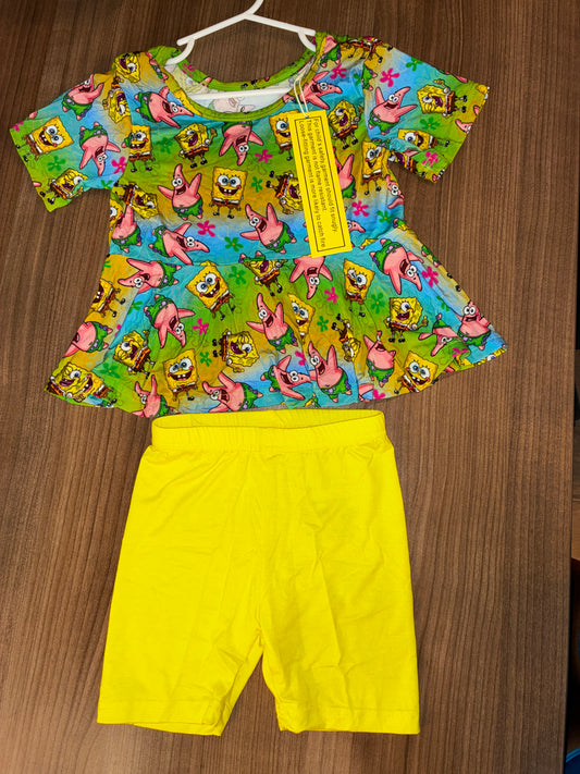 Little Munchkin Bamboo SpongeBob SquarePants Peplum Short Set